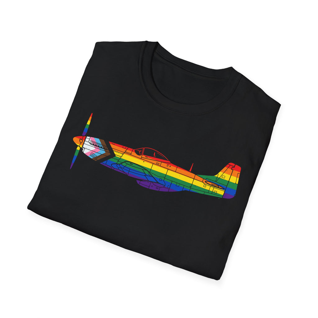 P-51 Mustang Progress Pride Airplane Silhouette T-Shirt