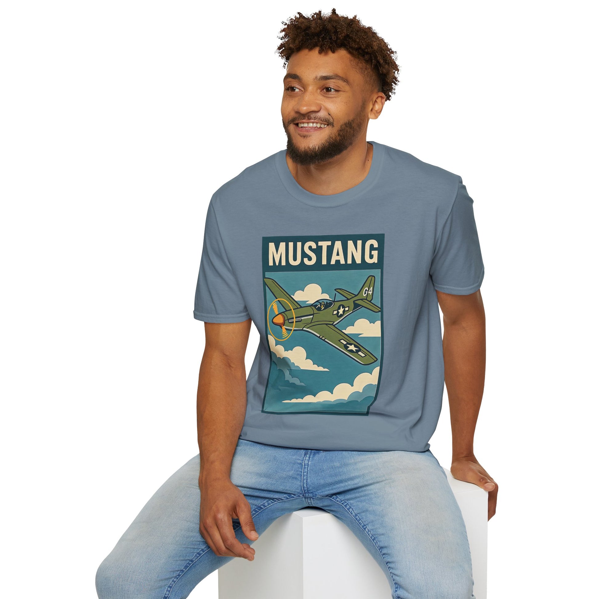 Mustang Premium T-Shirt – Long-Range Escort Fighter Full Graphic WWII Tee - Pilot gifts - warbird t-shirt