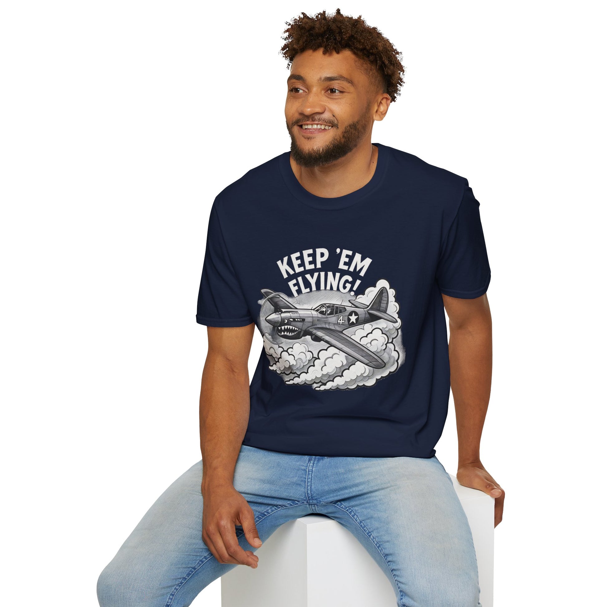 P-40 Premium T-Shirt – “Keep ’Em Flying!” WWII Shark-Mouth Fighter Tee - Pilot gifts - warbird t-shirt