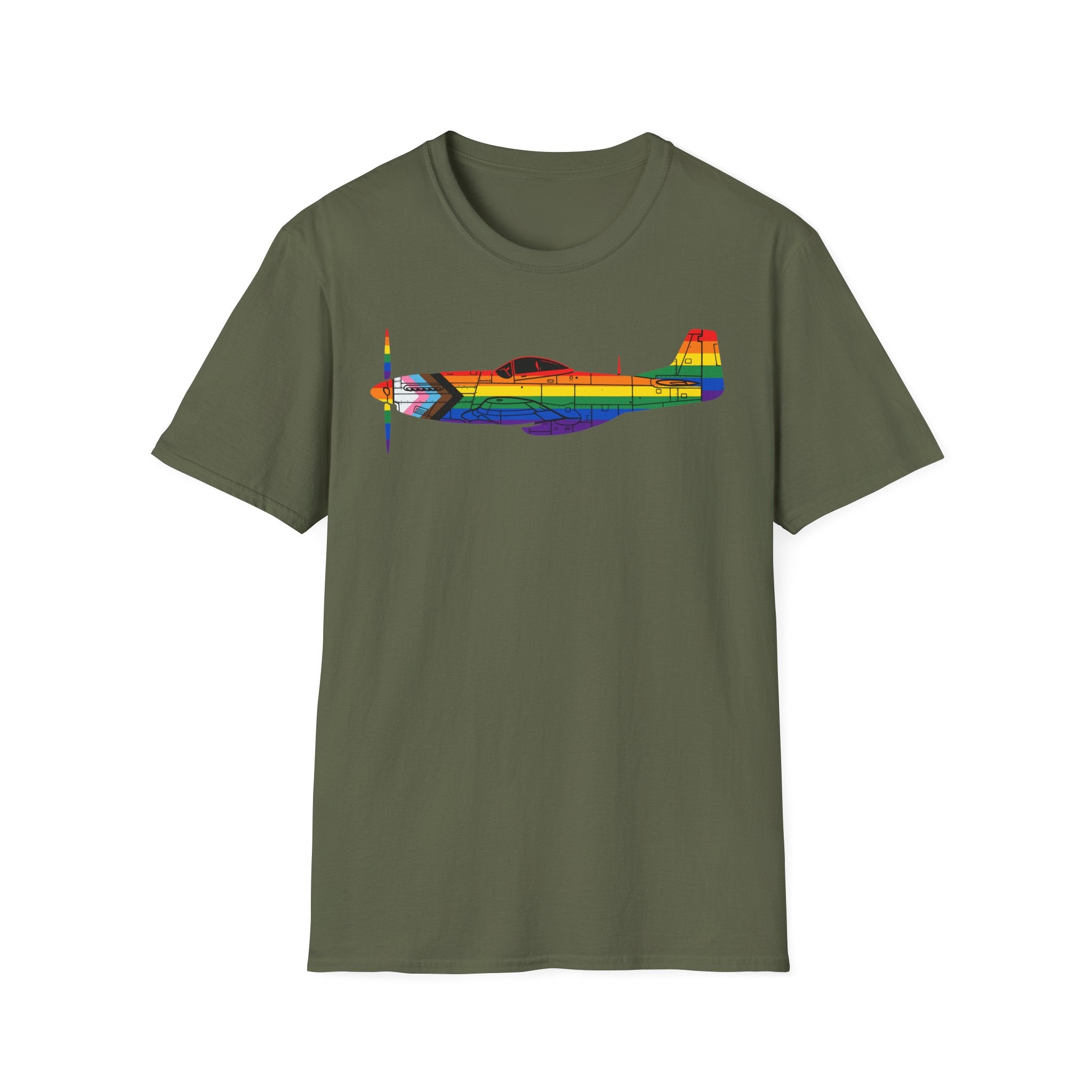 P-51 Mustang Progress Pride Airplane Silhouette T-Shirt