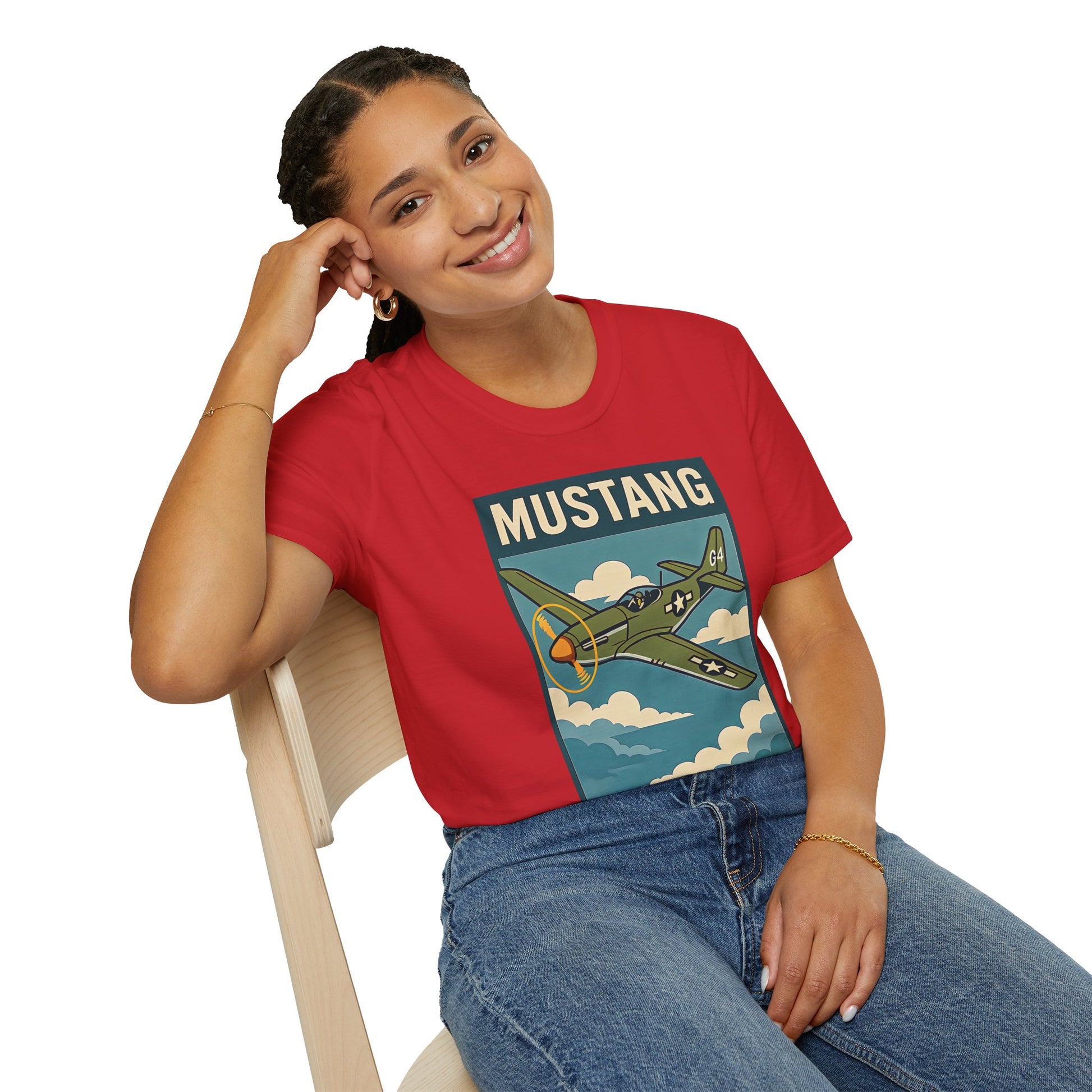 Mustang Premium T-Shirt – Long-Range Escort Fighter Full Graphic WWII Tee - Pilot gifts - warbird t-shirt