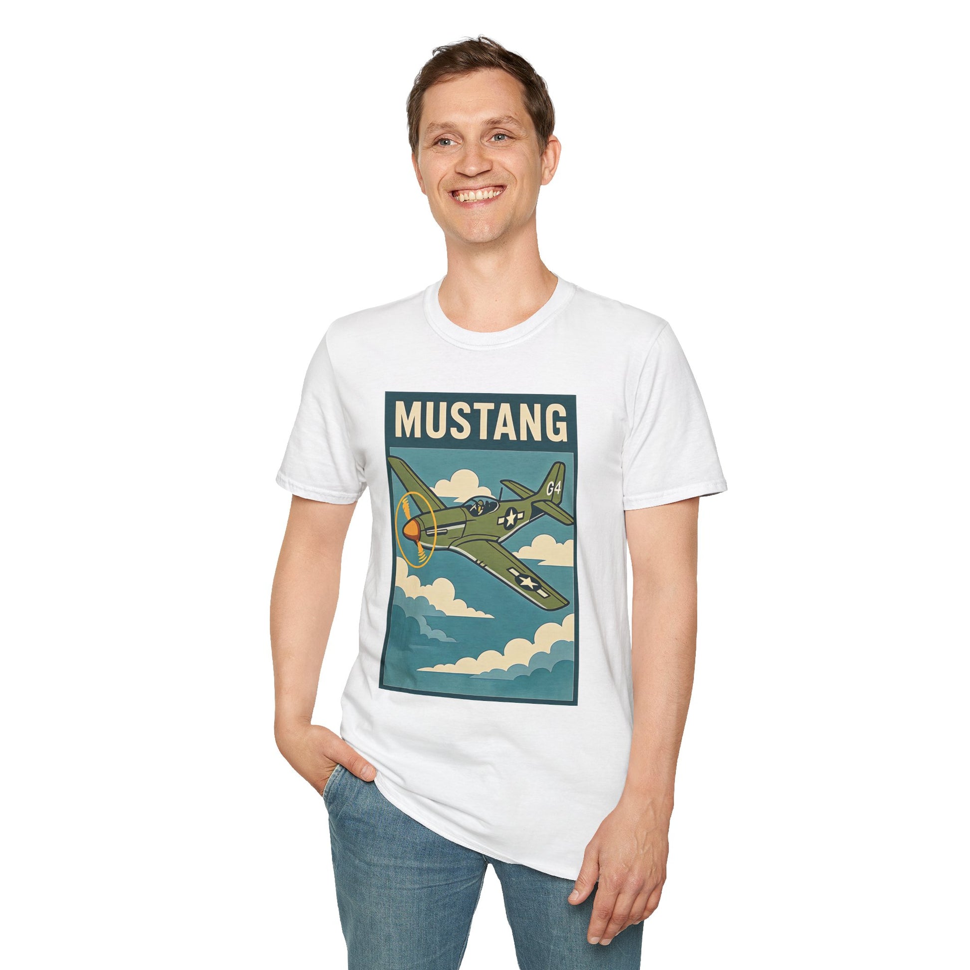 Mustang Premium T-Shirt – Long-Range Escort Fighter Full Graphic WWII Tee - Pilot gifts - warbird t-shirt