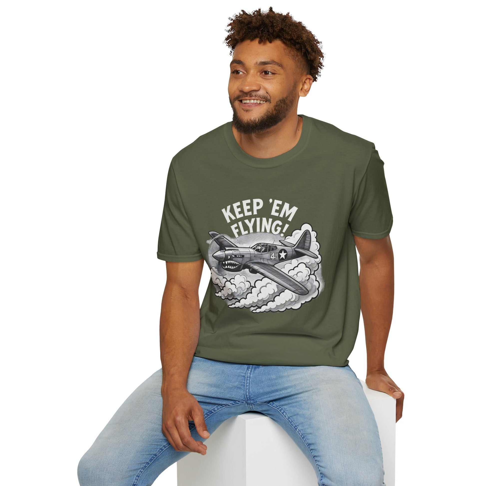 P-40 Premium T-Shirt – “Keep ’Em Flying!” WWII Shark-Mouth Fighter Tee - Pilot gifts - warbird t-shirt