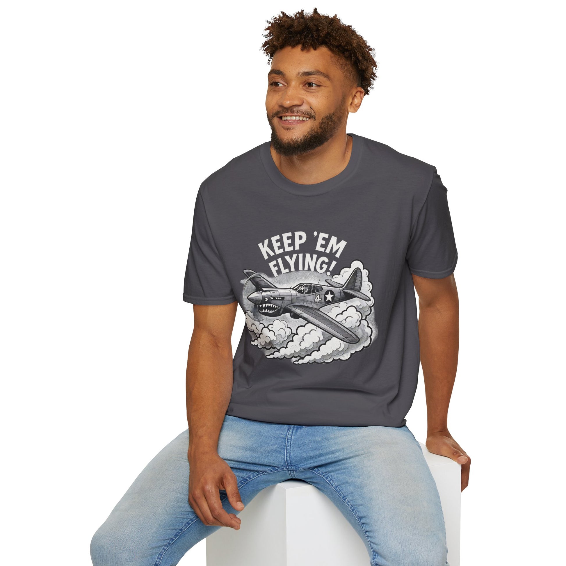 P-40 Premium T-Shirt – “Keep ’Em Flying!” WWII Shark-Mouth Fighter Tee - Pilot gifts - warbird t-shirt