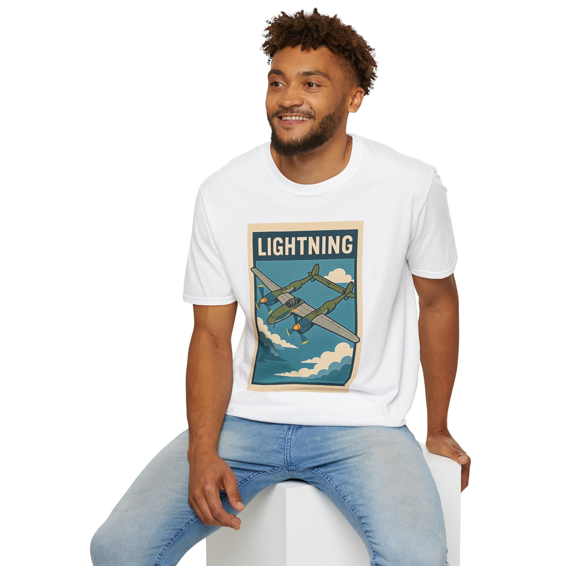 Lightning Premium T-Shirt – Twin-Boom Fighter Full Graphic WWII Aviation Tee - Pilot gifts - warbird t-shirt