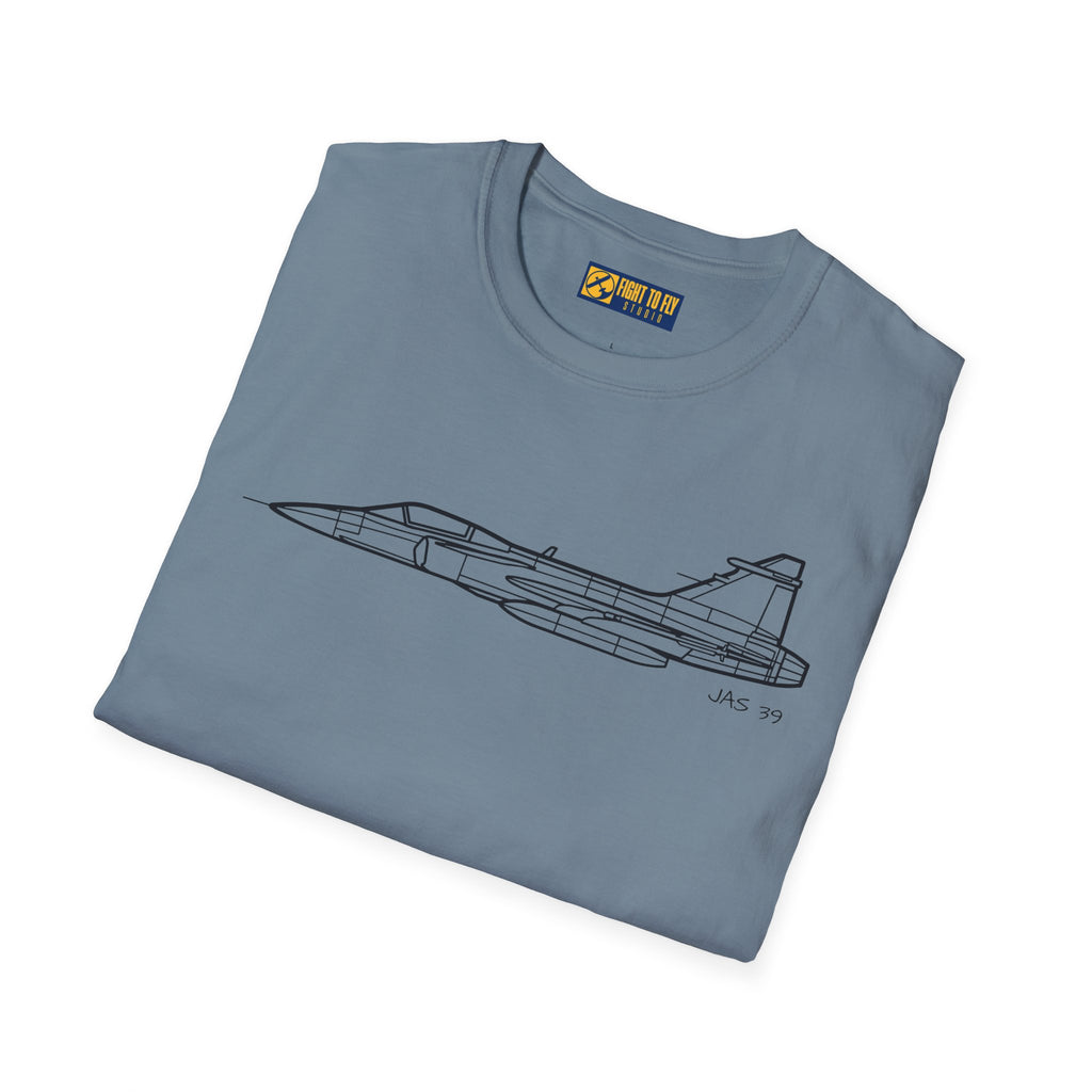 JAS 39 T-Shirt – JAS 39 Multirole Fighter Jet Side Profile Aviation Tee