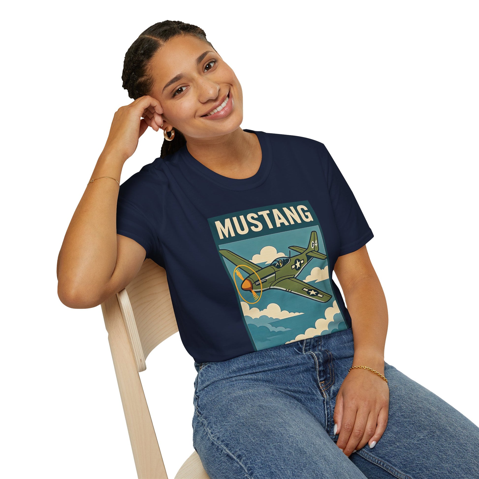 Mustang Premium T-Shirt – Long-Range Escort Fighter Full Graphic WWII Tee - Pilot gifts - warbird t-shirt