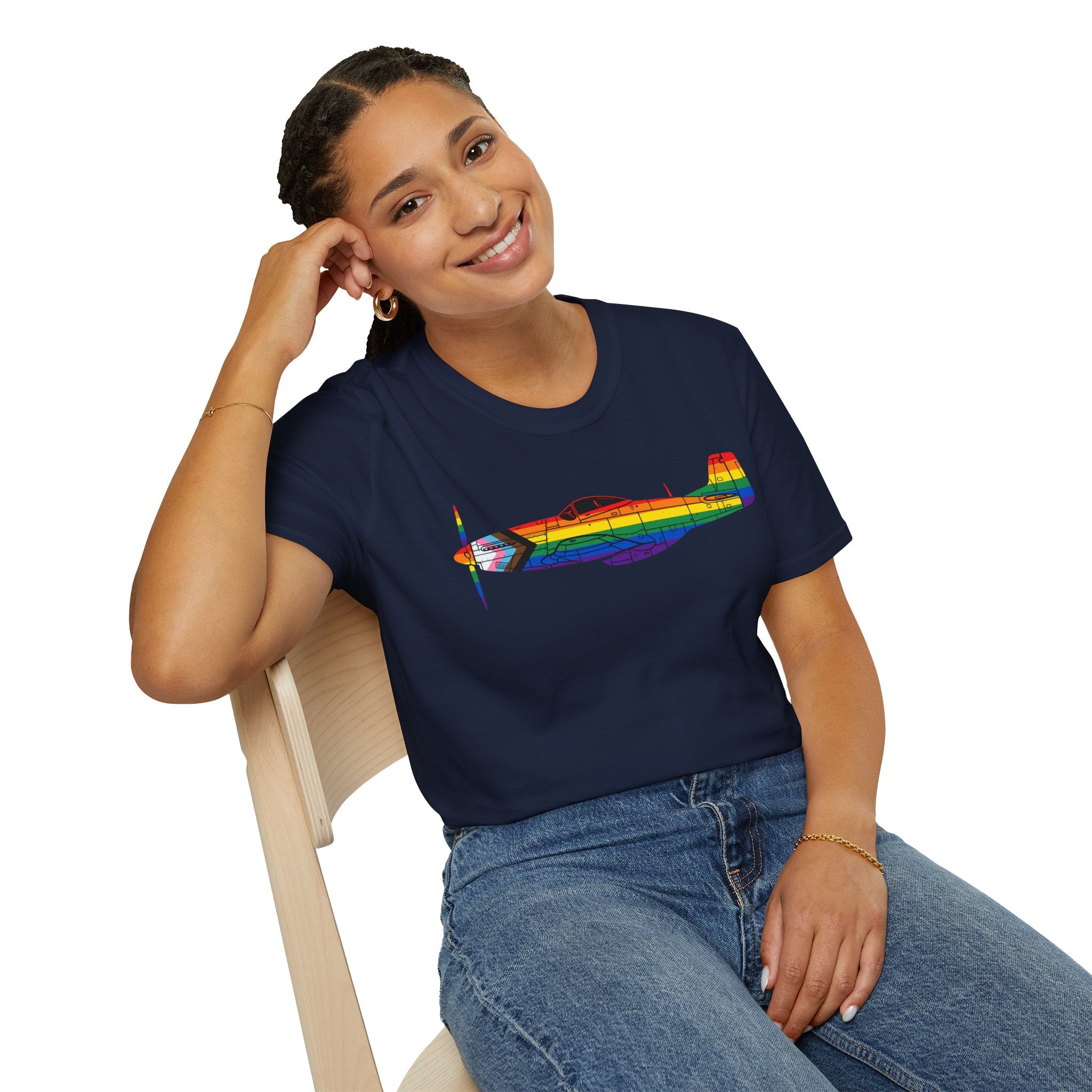 P-51 Mustang Progress Pride Airplane Silhouette T-Shirt