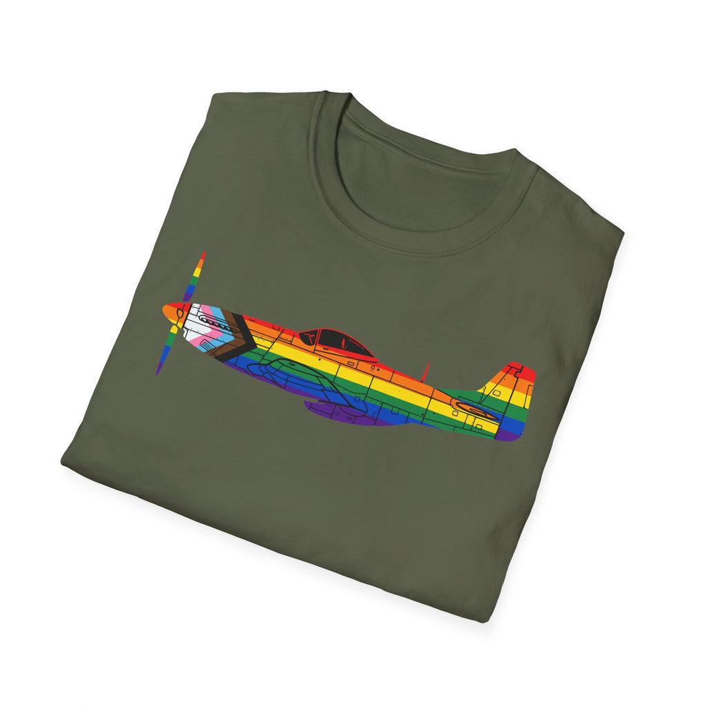 P-51 Mustang Progress Pride Airplane Silhouette T-Shirt