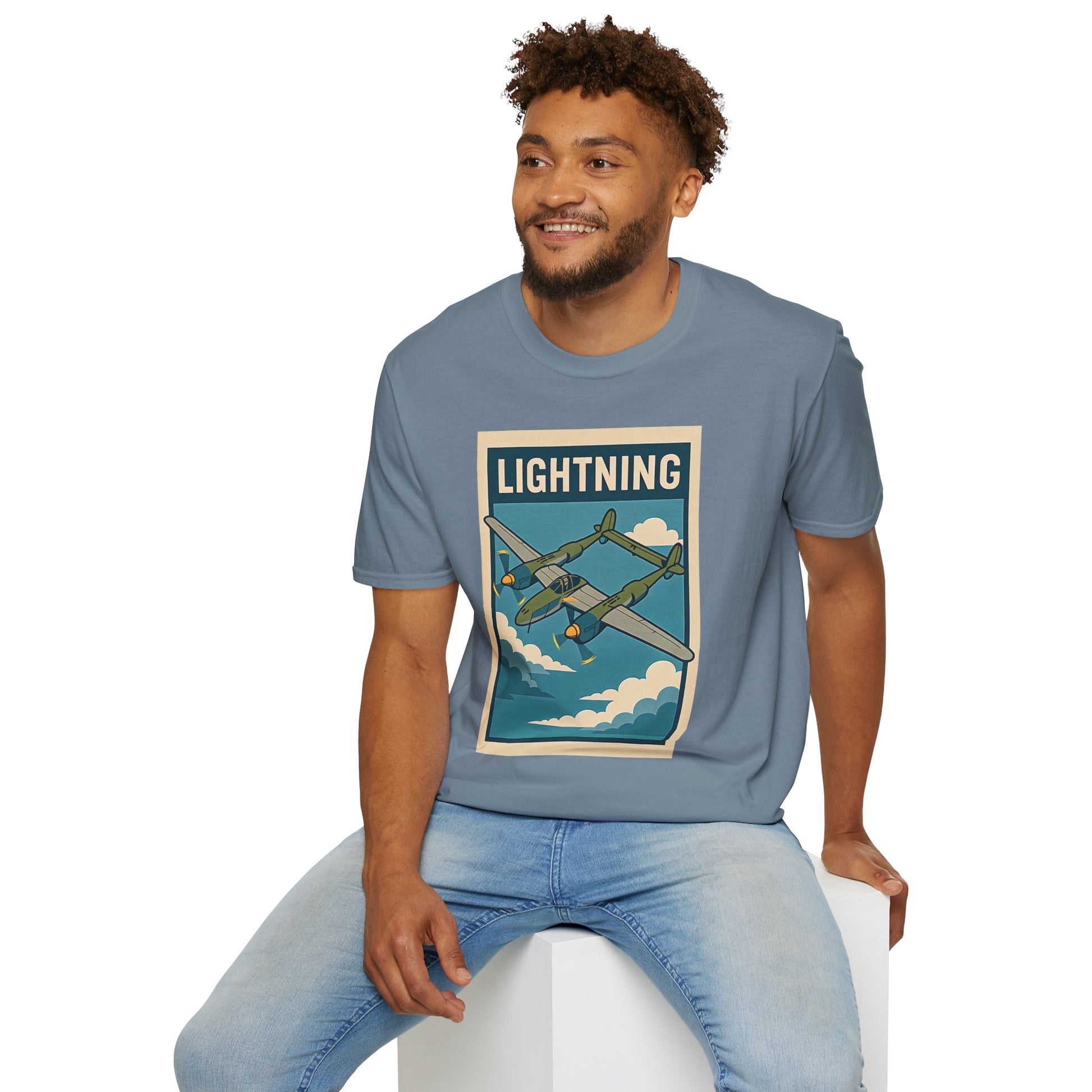 Lightning Premium T-Shirt – Twin-Boom Fighter Full Graphic WWII Aviation Tee - Pilot gifts - warbird t-shirt