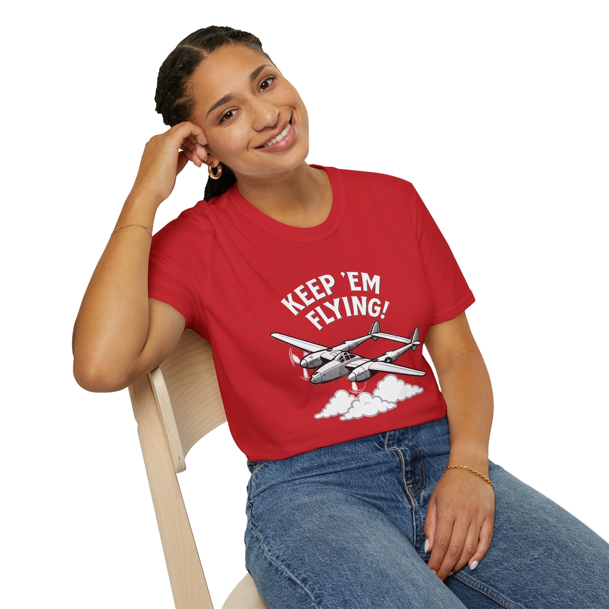 P-38 Premium T-Shirt – “Keep ’Em Flying!” WWII Twin-Boom Fighter Graphic Tee - Pilot gifts - warbird t-shirt