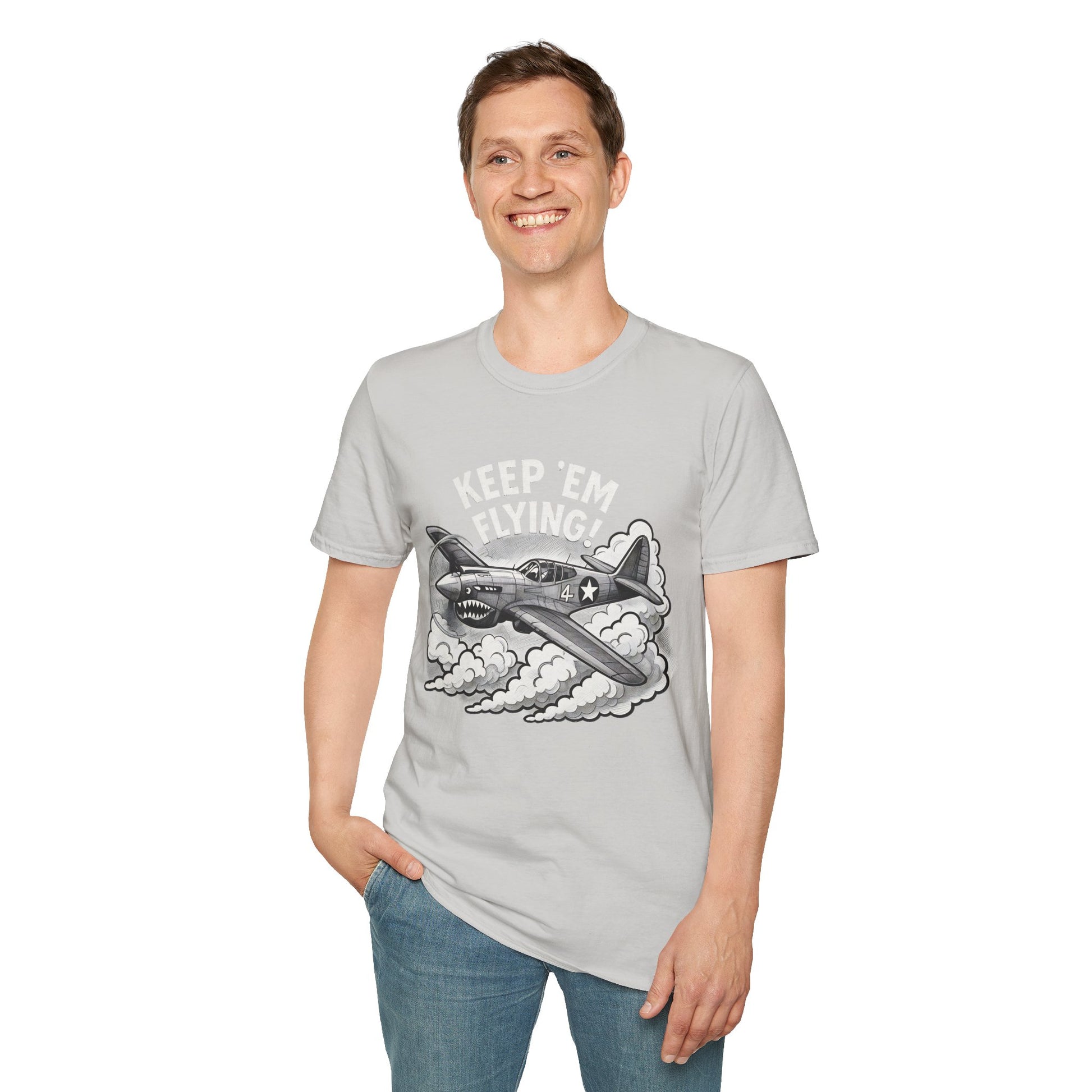 P-40 Premium T-Shirt – “Keep ’Em Flying!” WWII Shark-Mouth Fighter Tee - Pilot gifts - warbird t-shirt