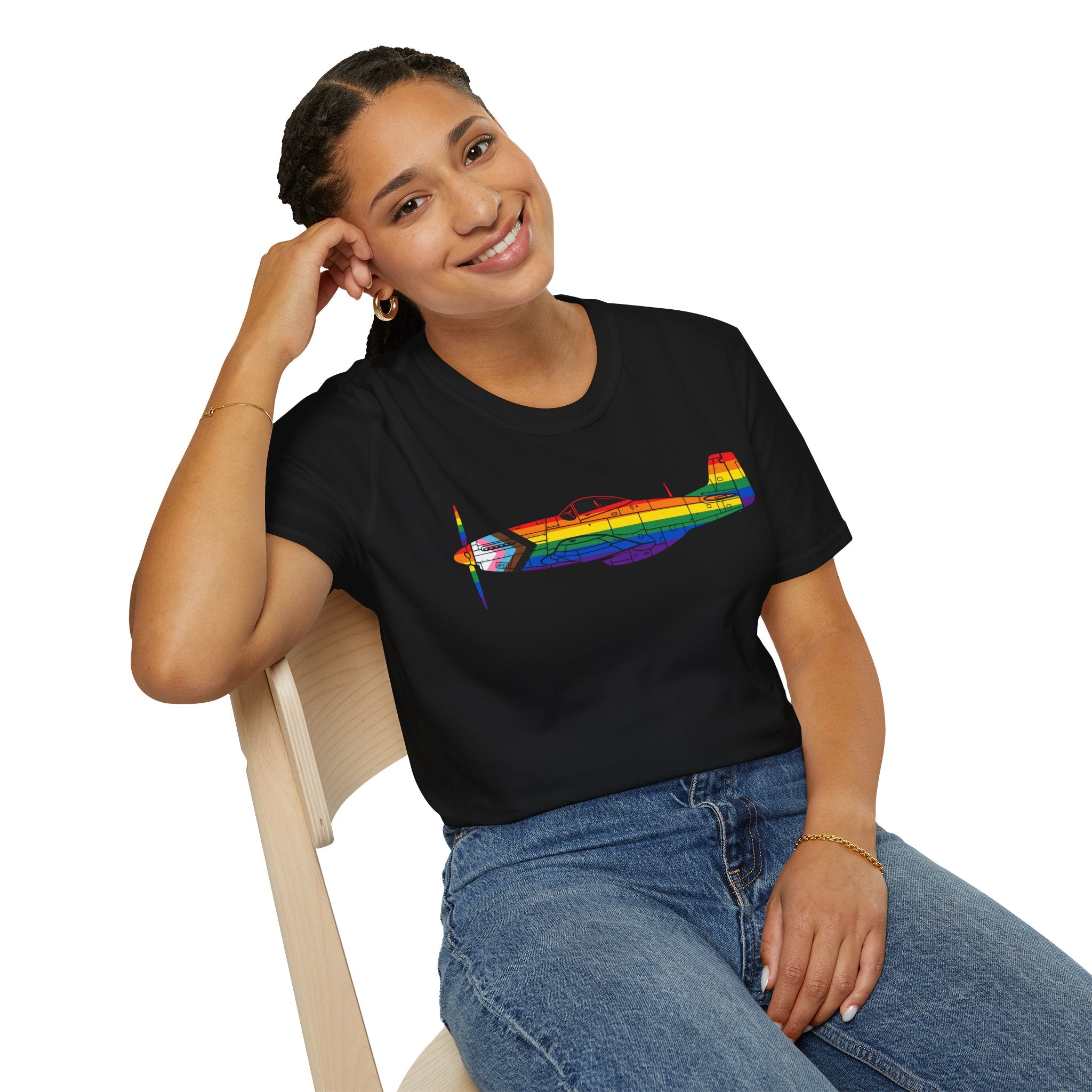 P-51 Mustang Progress Pride Airplane Silhouette T-Shirt