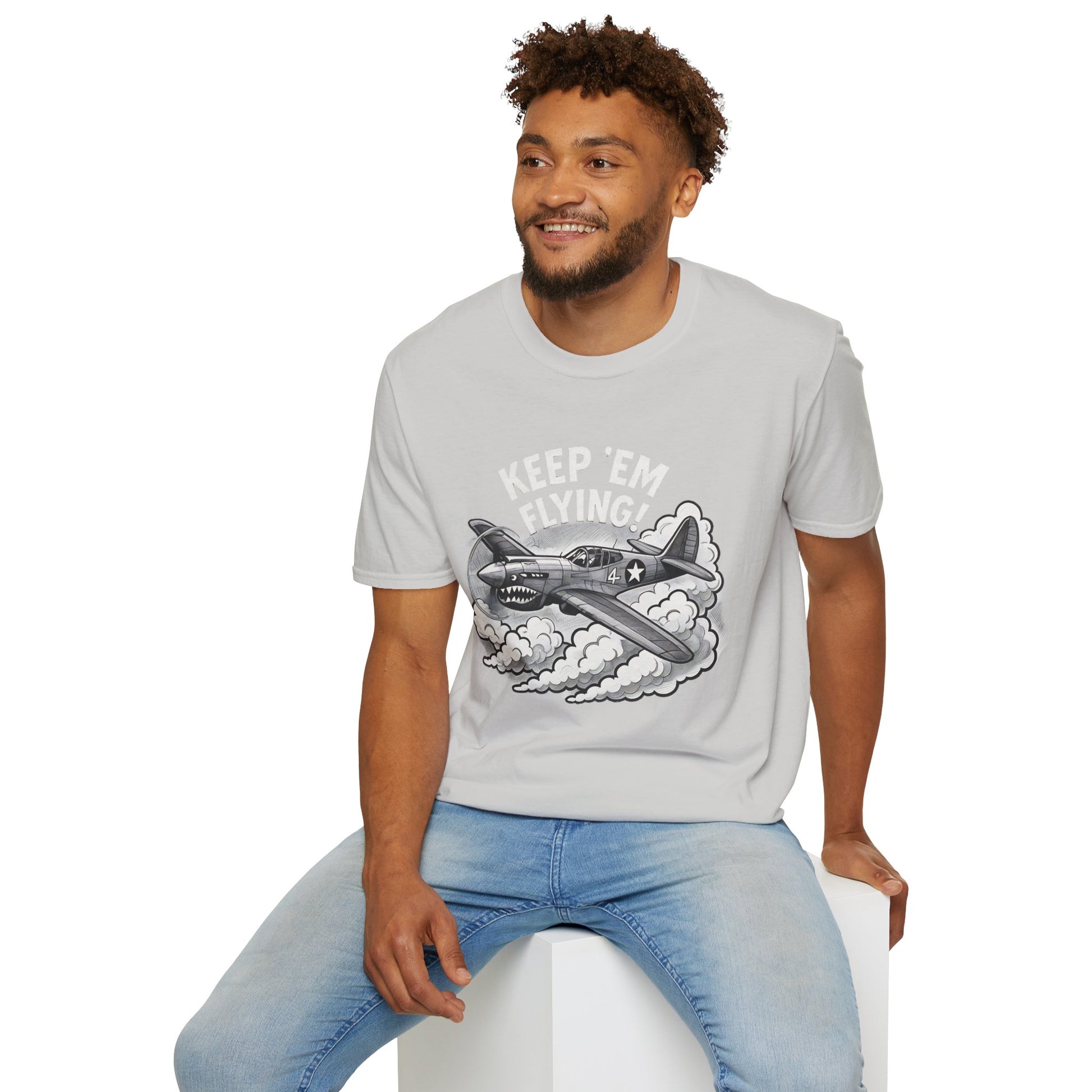 P-40 Premium T-Shirt – “Keep ’Em Flying!” WWII Shark-Mouth Fighter Tee - Pilot gifts - warbird t-shirt