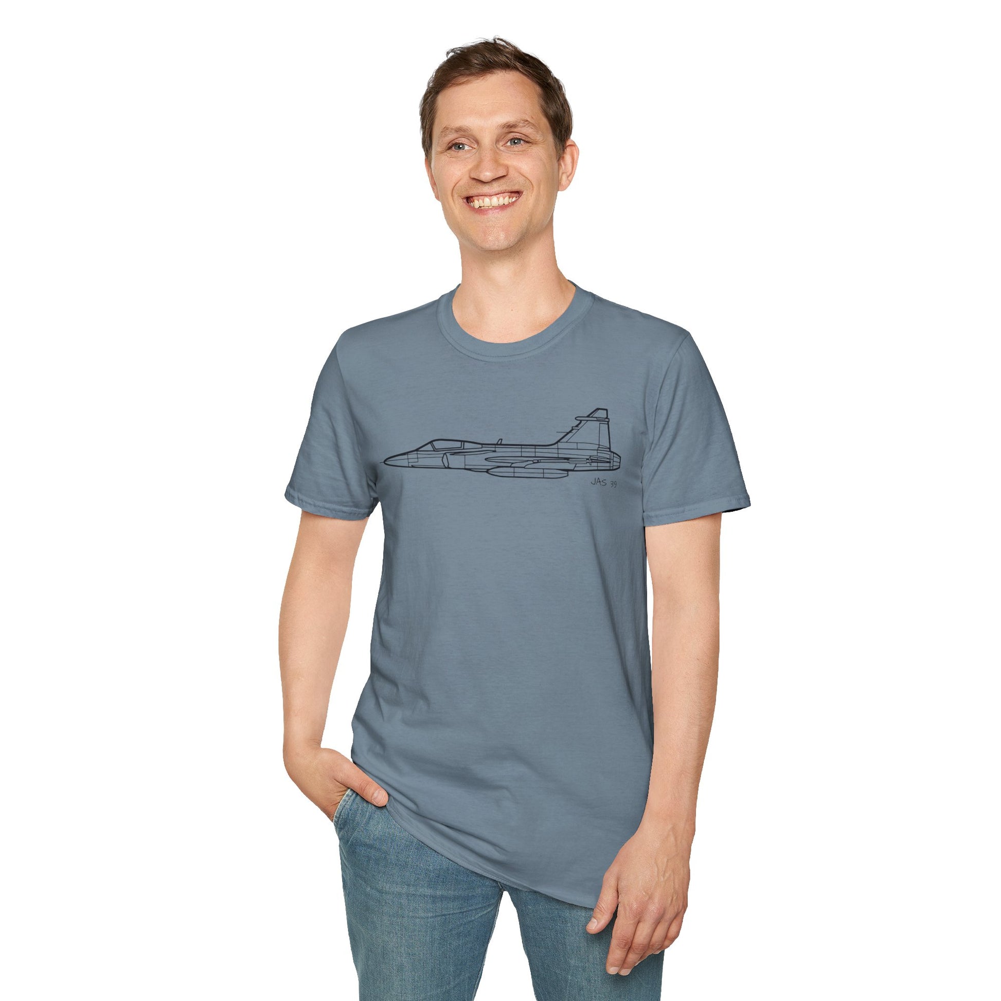 JAS 39 T-Shirt – JAS 39 Multirole Fighter Jet Side Profile Aviation Tee