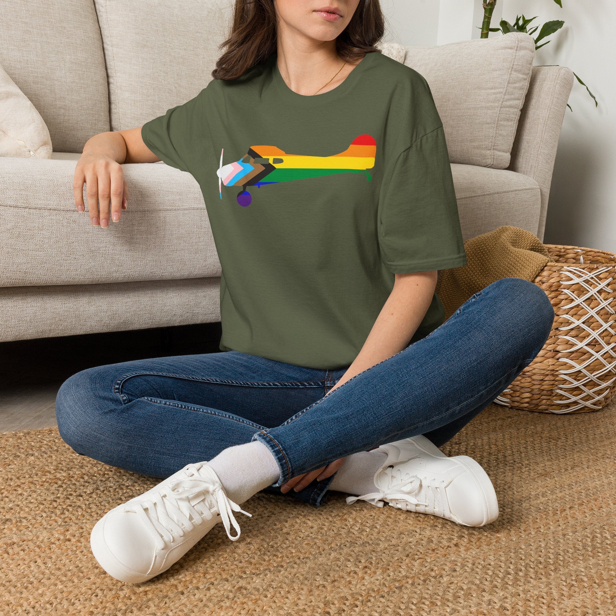 Cessna 170 Progress Pride Airplane Silhouette T-Shirt
