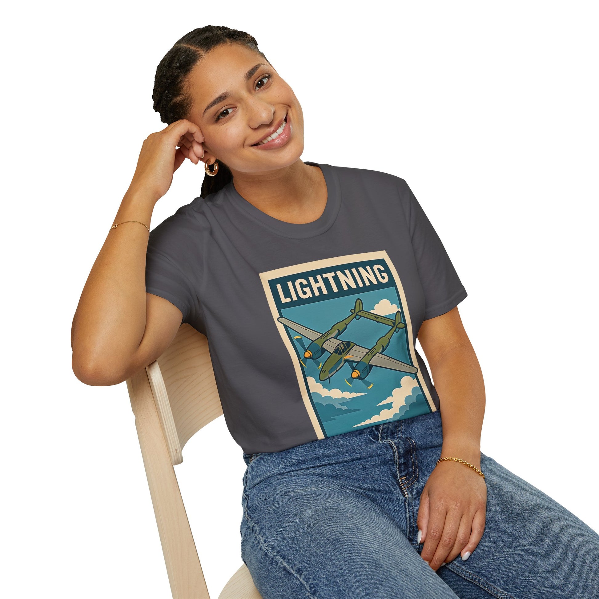 Lightning Premium T-Shirt – Twin-Boom Fighter Full Graphic WWII Aviation Tee - Pilot gifts - warbird t-shirt