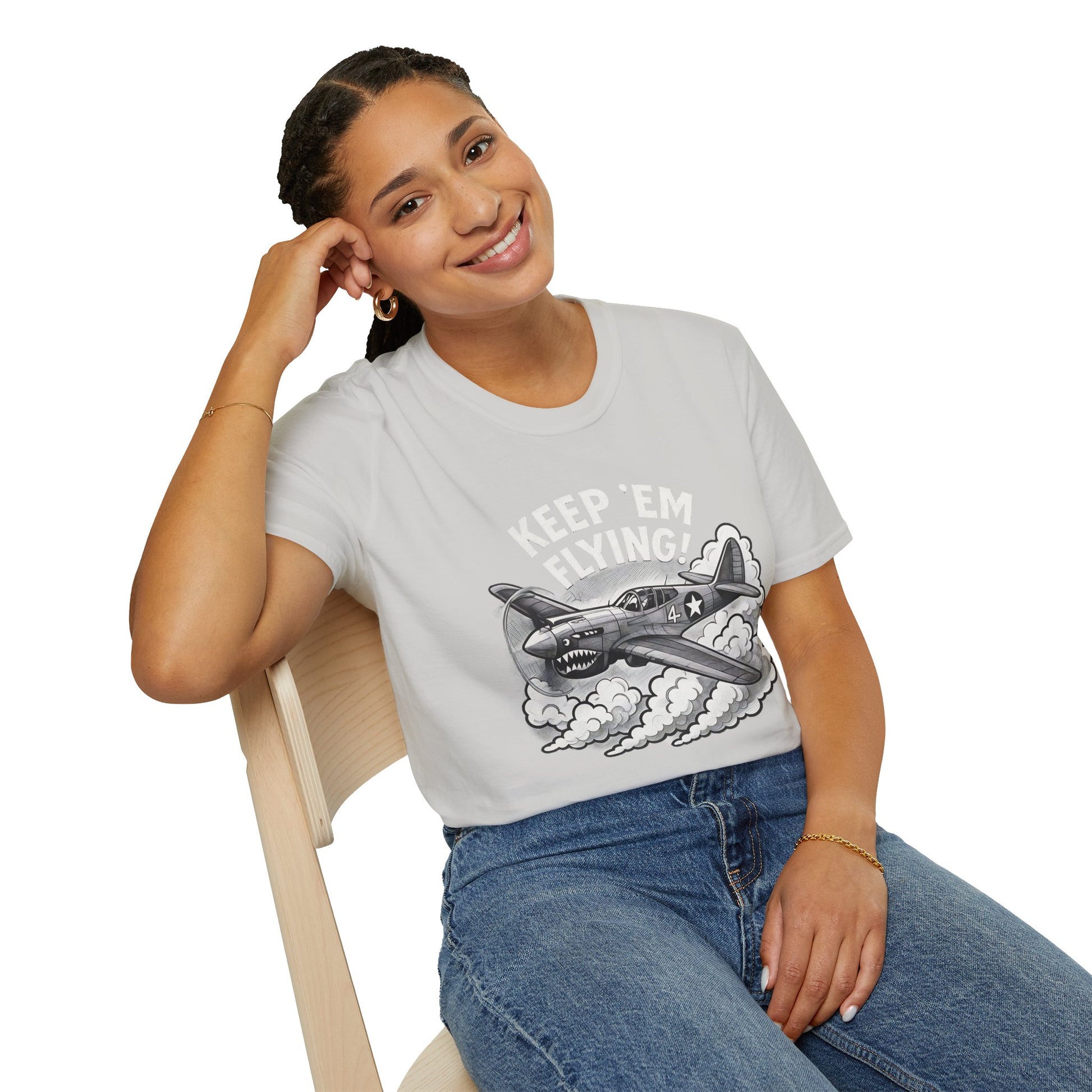 P-40 Premium T-Shirt – “Keep ’Em Flying!” WWII Shark-Mouth Fighter Tee - Pilot gifts - warbird t-shirt