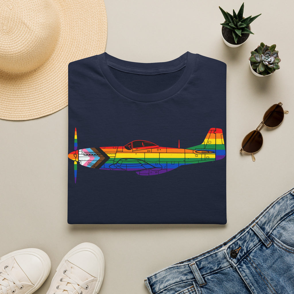 P-51 Mustang Progress Pride Airplane Silhouette T-Shirt