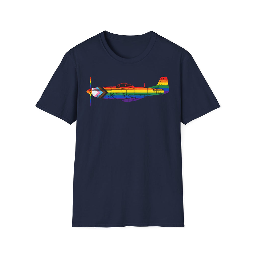 P-51 Mustang Progress Pride Airplane Silhouette T-Shirt