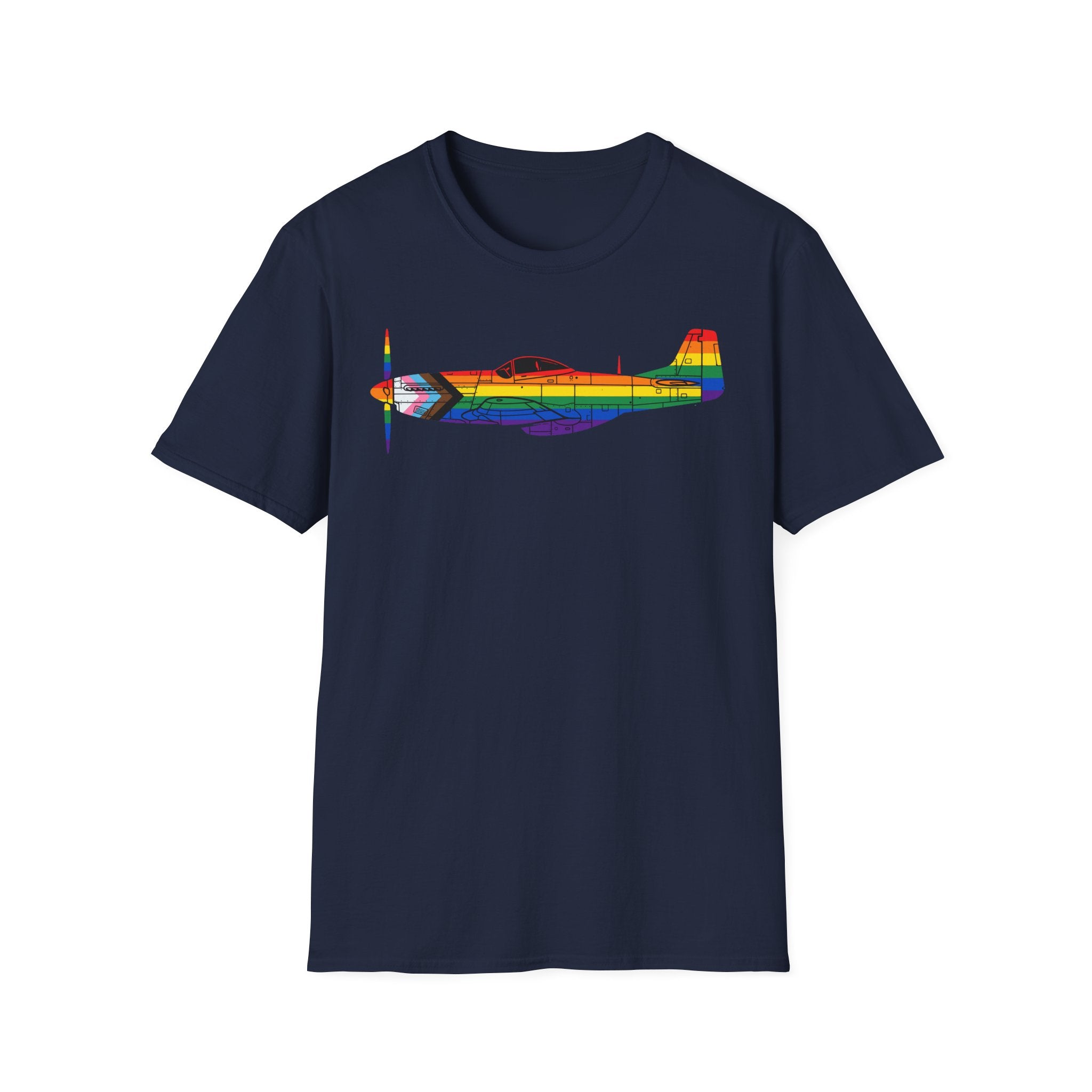P-51 Mustang Progress Pride Airplane Silhouette T-Shirt