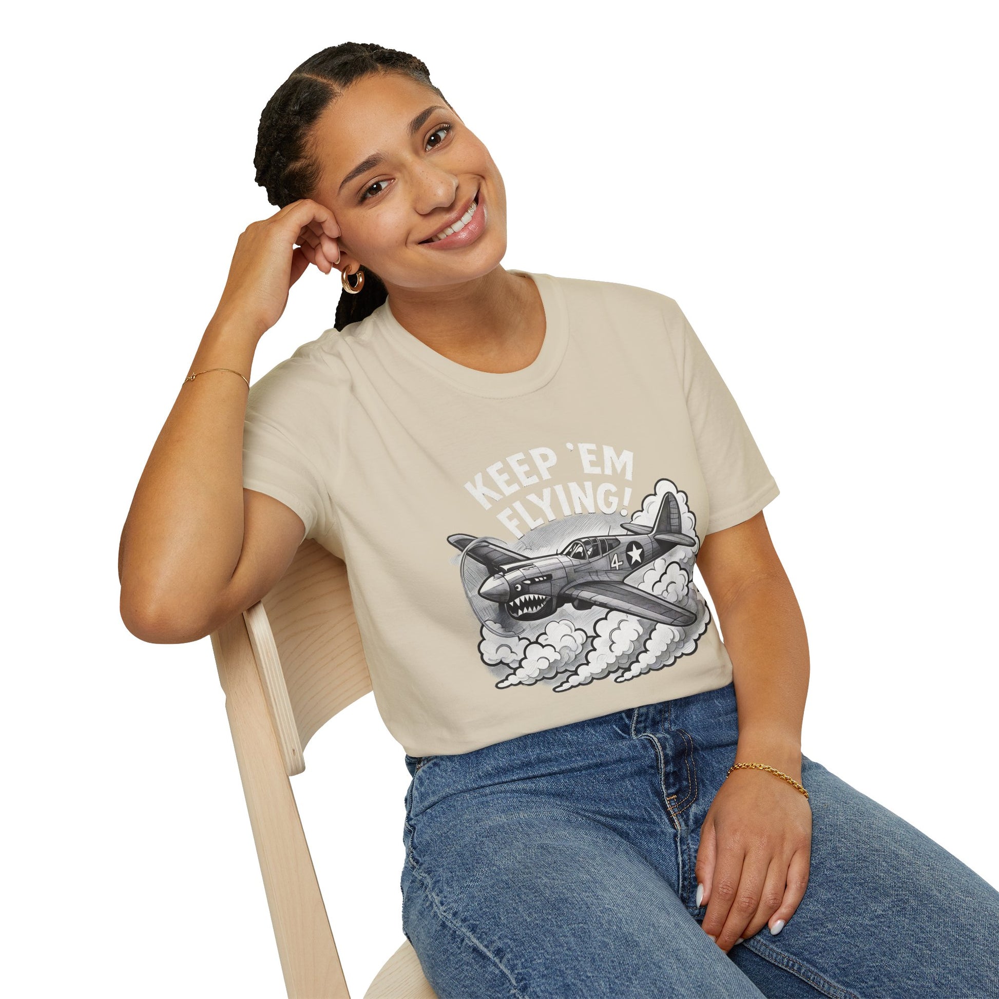 P-40 Premium T-Shirt – “Keep ’Em Flying!” WWII Shark-Mouth Fighter Tee - Pilot gifts - warbird t-shirt