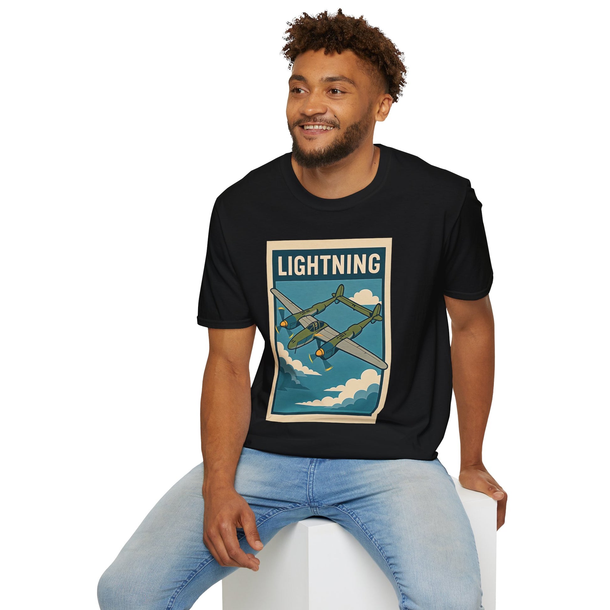 Lightning Premium T-Shirt – Twin-Boom Fighter Full Graphic WWII Aviation Tee - Pilot gifts - warbird t-shirt