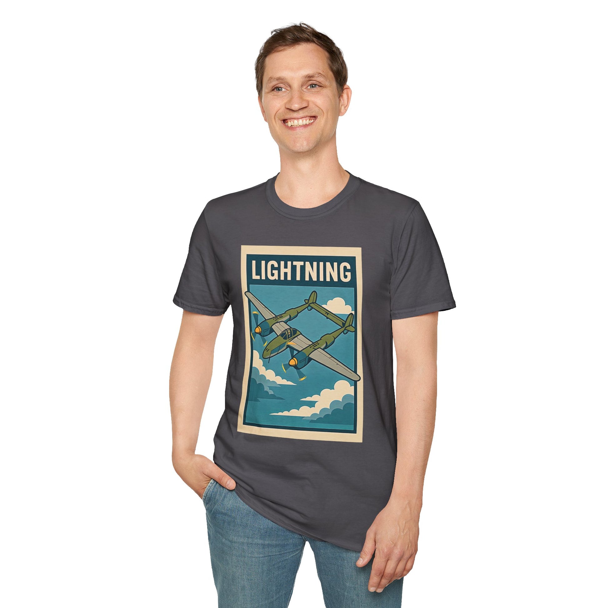 Lightning Premium T-Shirt – Twin-Boom Fighter Full Graphic WWII Aviation Tee - Pilot gifts - warbird t-shirt