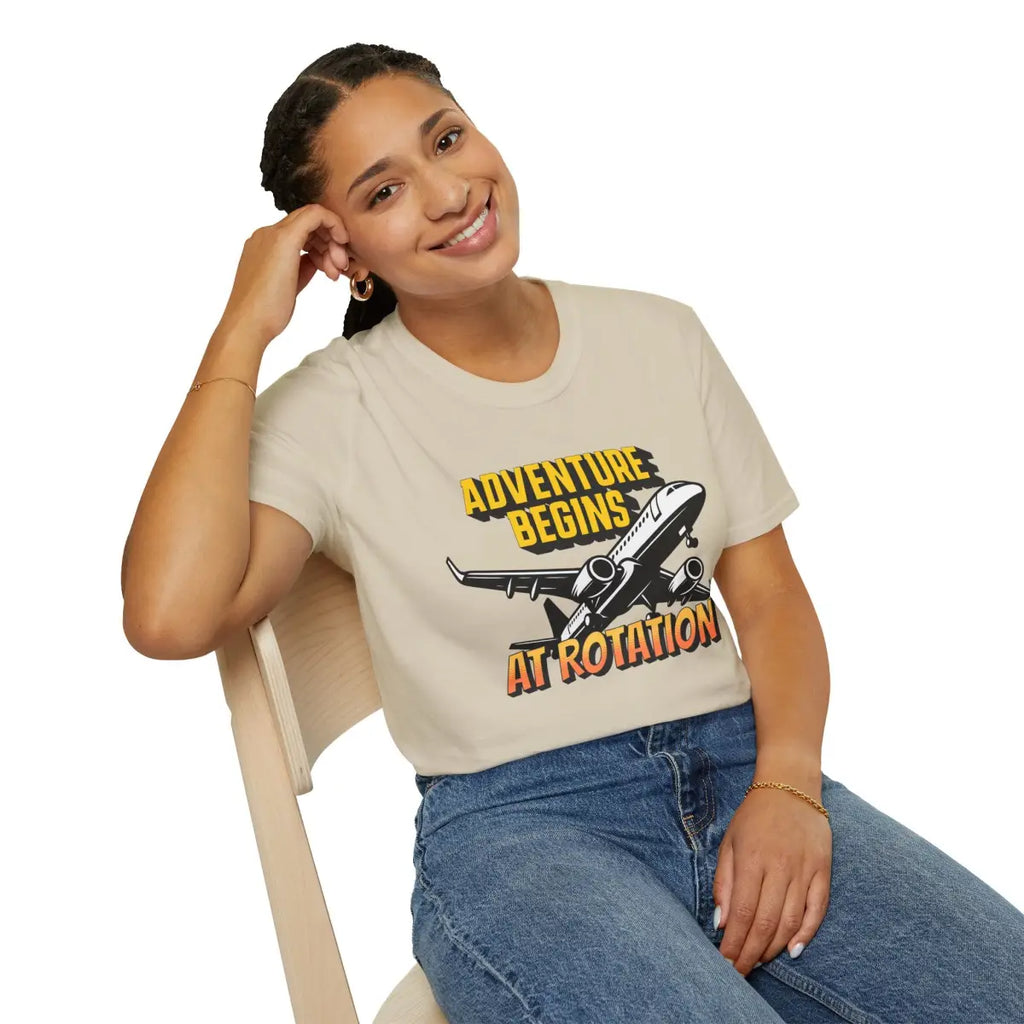 Adventure Begins At Rotation - Tee - T-Shirt - Gifts for pilots - Aviation apparel