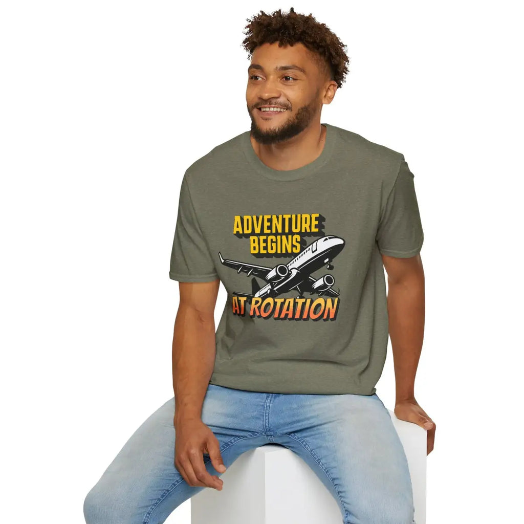 Adventure Begins At Rotation - Tee - T-Shirt - Gifts for pilots - Aviation apparel
