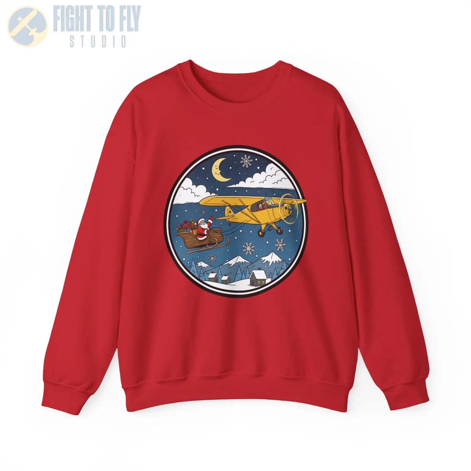Aeronca Champ Pulling Santa’s Sleigh – Holiday Sweater - Sweatshirt - Pilot gifts - WWII warbird t-shirt