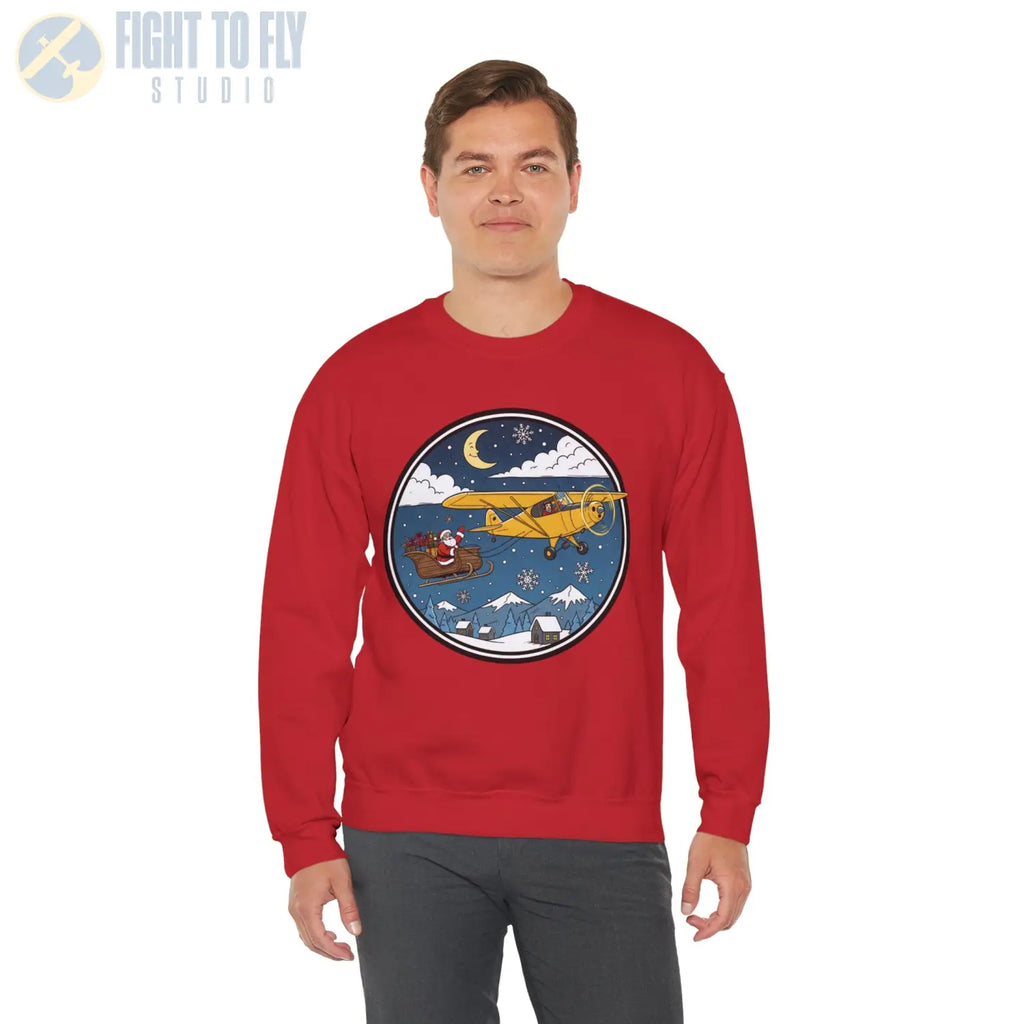 Aeronca Champ Pulling Santa’s Sleigh – Holiday Sweater - Sweatshirt - Pilot gifts - WWII warbird t-shirt
