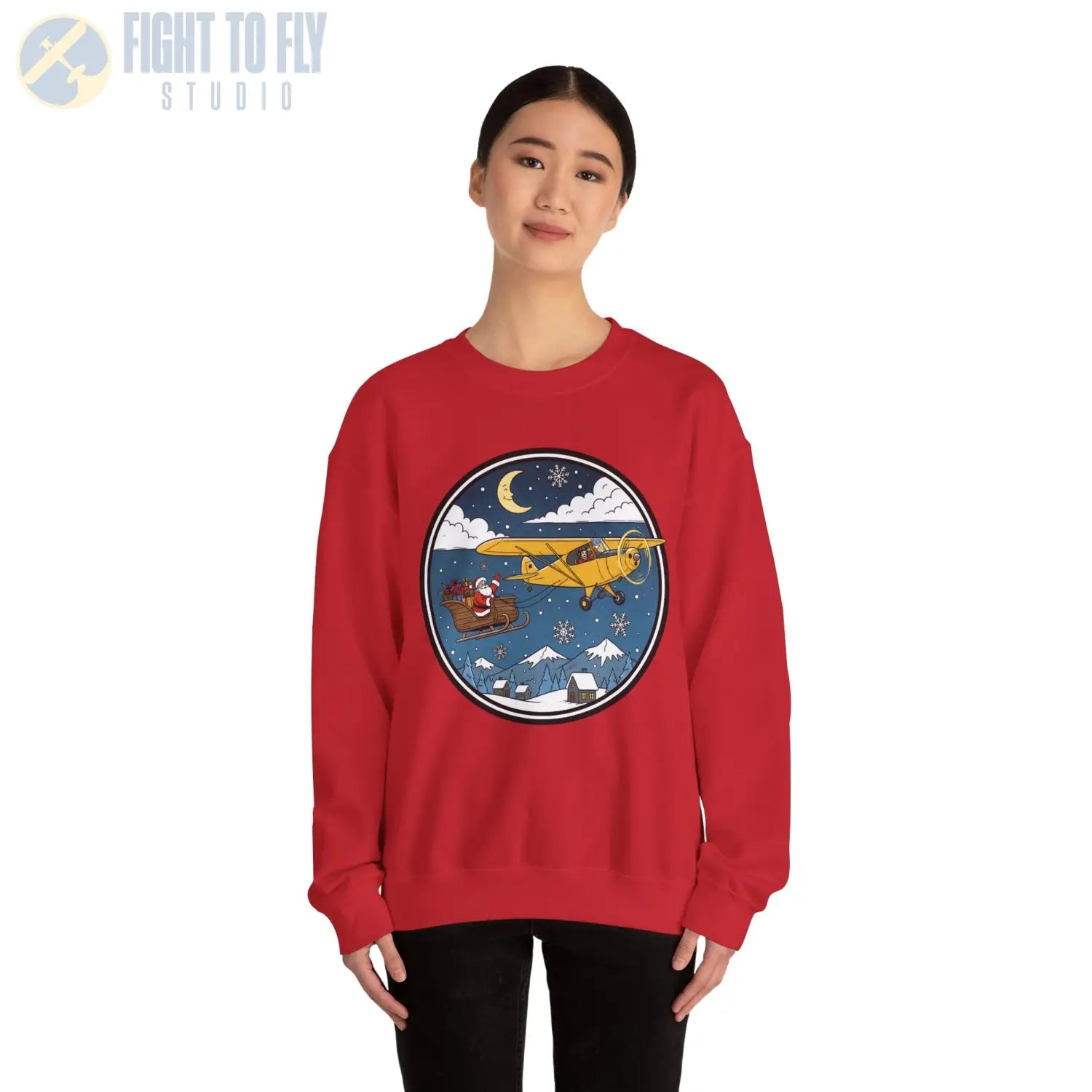 Aeronca Champ Pulling Santa’s Sleigh – Holiday Sweater - Sweatshirt - Pilot gifts - WWII warbird t-shirt