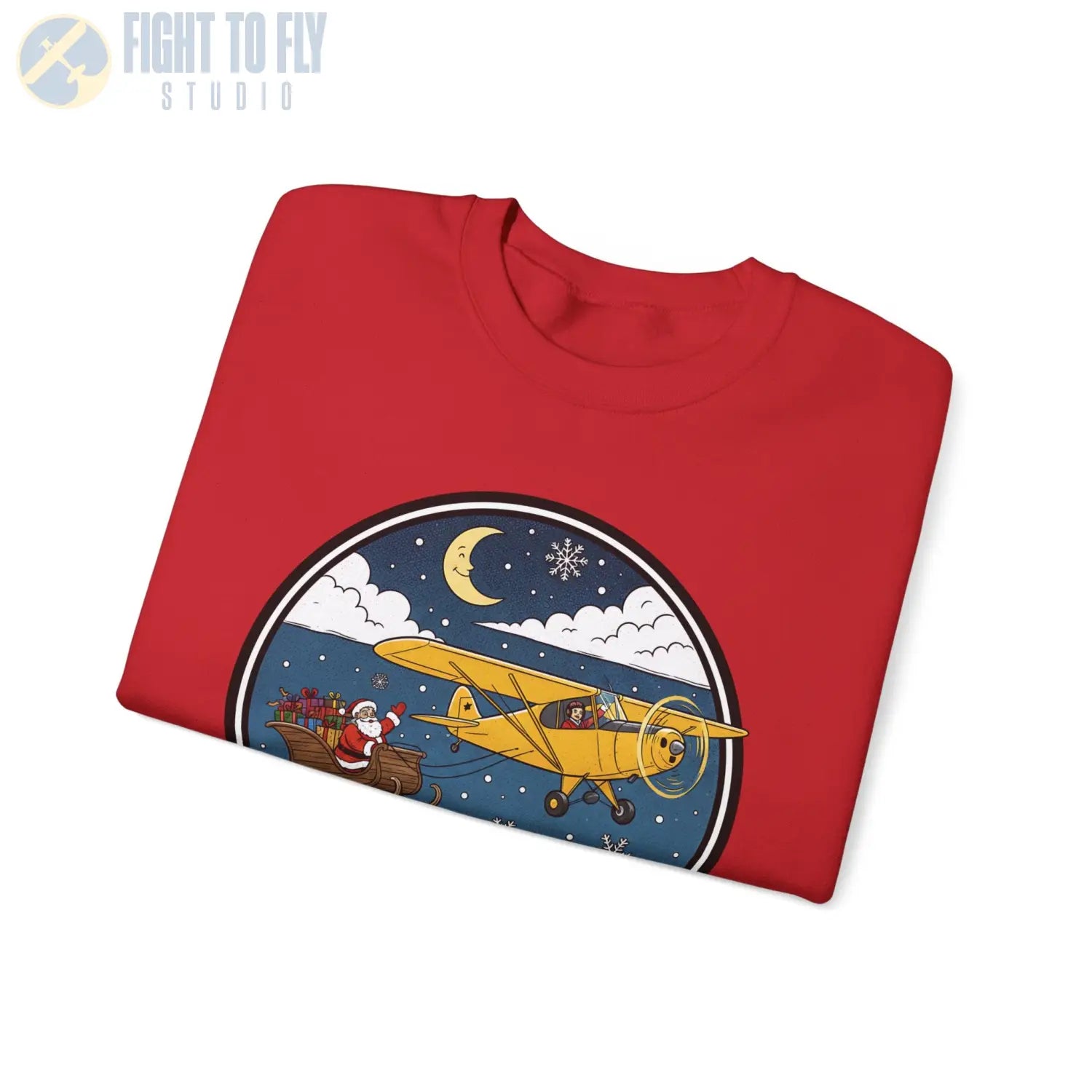 Aeronca Champ Pulling Santa’s Sleigh – Holiday Sweater - Sweatshirt - Pilot gifts - WWII warbird t-shirt