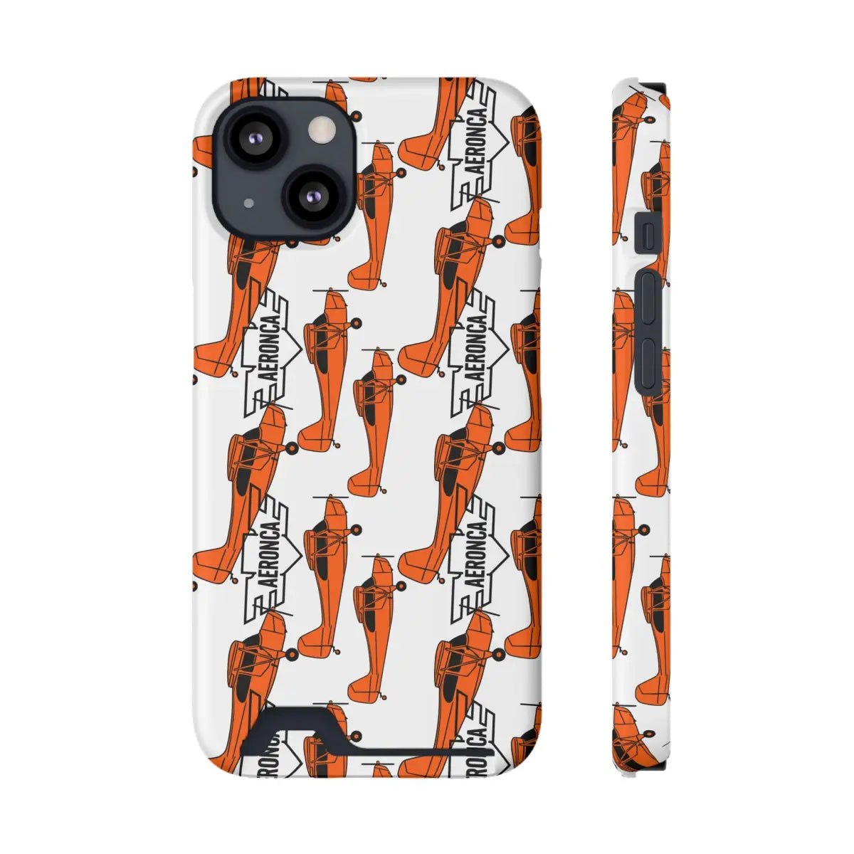 Aeronca Champ Trendy Phone Case with Card Holder - Stylish Orange Design - Gifts for pilots - Aviation apparel