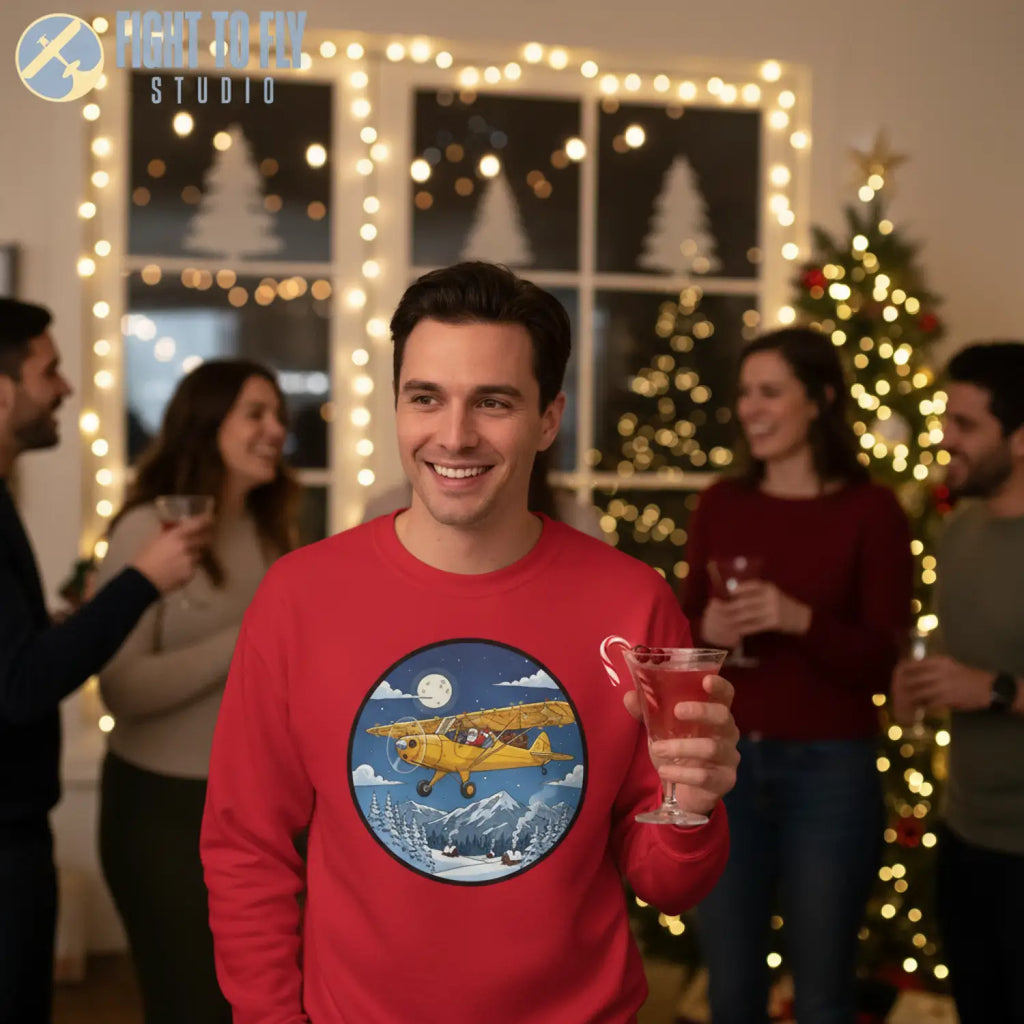 Aeronca Champ with Santa at the Controls – Holiday Sweater - Sweatshirt - Pilot gifts - WWII warbird t-shirt