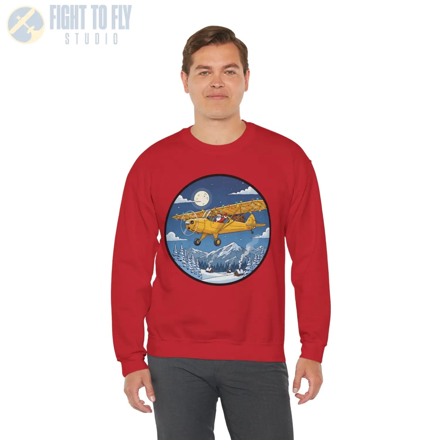 Aeronca Champ with Santa at the Controls – Holiday Sweater - Sweatshirt - Pilot gifts - WWII warbird t-shirt