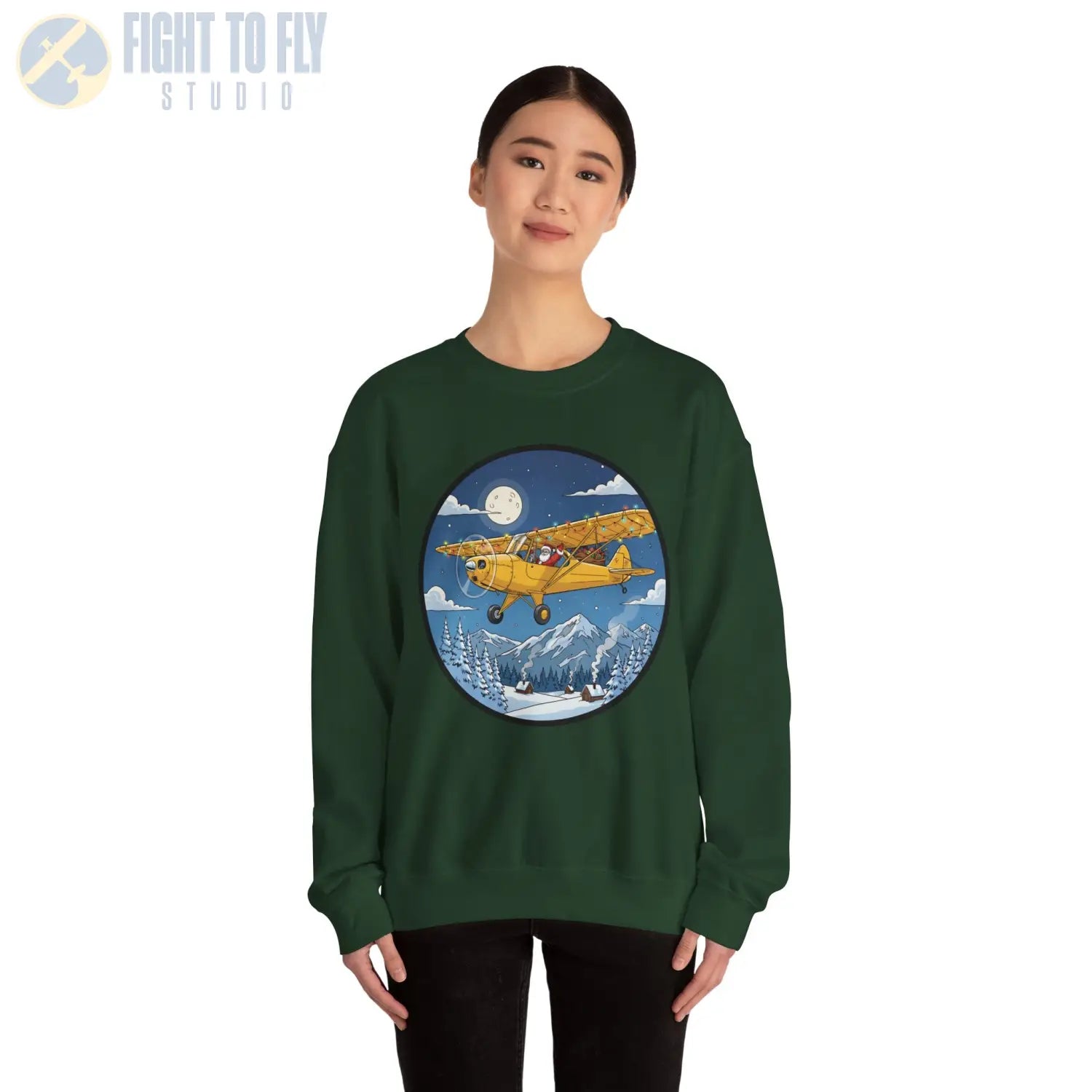 Aeronca Champ with Santa at the Controls – Holiday Sweater - Sweatshirt - Pilot gifts - WWII warbird t-shirt
