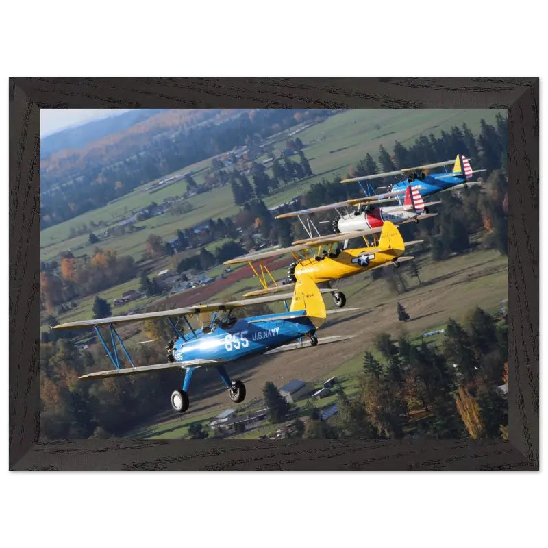 Autumn Patrol: Four Stearmans in Formation Turn - Print Material - Gifts for pilots - Aviation apparel