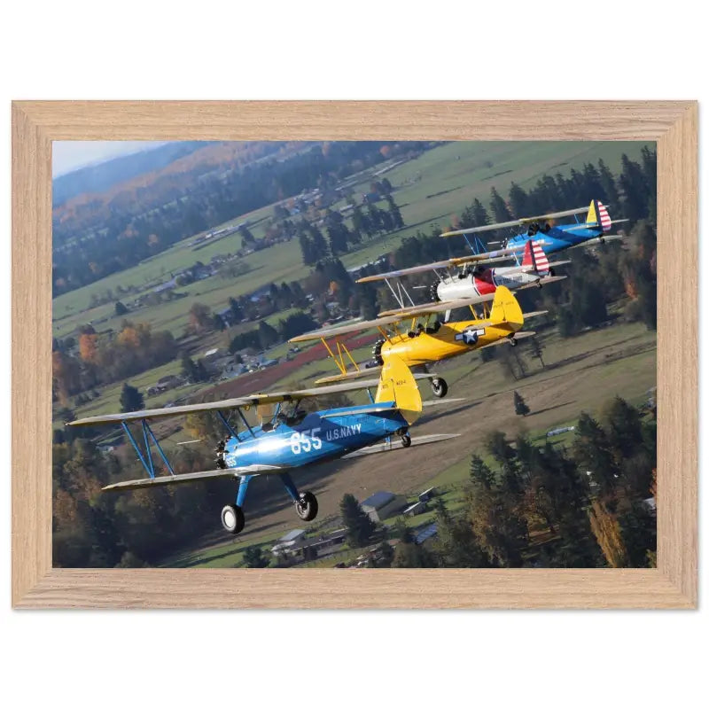 Autumn Patrol: Four Stearmans in Formation Turn - Print Material - Gifts for pilots - Aviation apparel