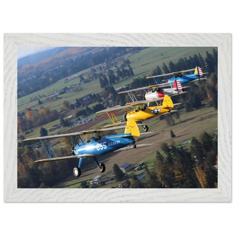Autumn Patrol: Four Stearmans in Formation Turn - Print Material - Gifts for pilots - Aviation apparel