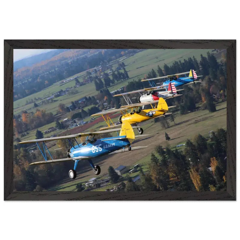 Autumn Patrol: Four Stearmans in Formation Turn - Print Material - Gifts for pilots - Aviation apparel