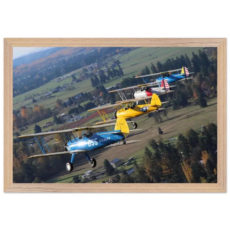 Autumn Patrol: Four Stearmans in Formation Turn - Print Material - Gifts for pilots - Aviation apparel