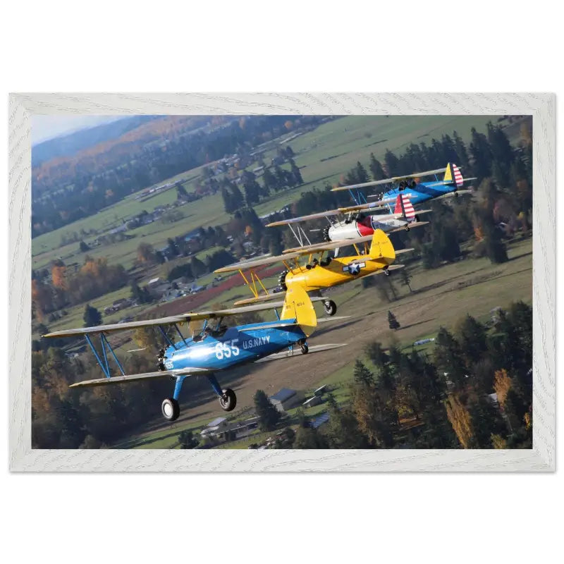 Autumn Patrol: Four Stearmans in Formation Turn - Print Material - Gifts for pilots - Aviation apparel