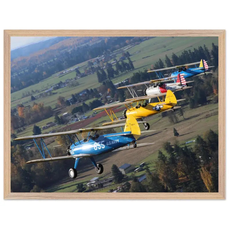 Autumn Patrol: Four Stearmans in Formation Turn - Print Material - Gifts for pilots - Aviation apparel