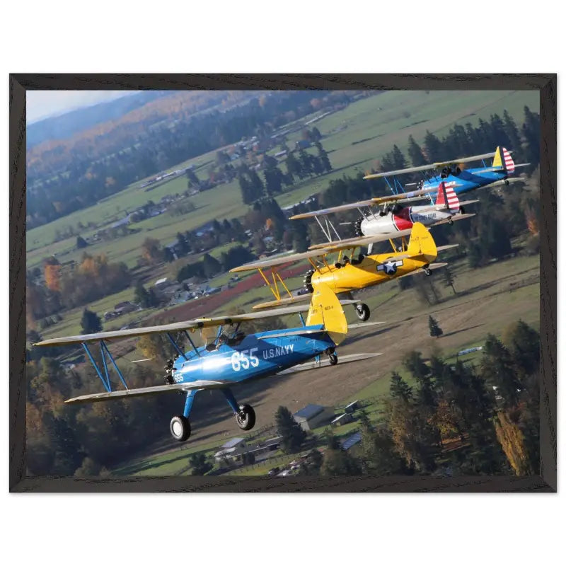 Autumn Patrol: Four Stearmans in Formation Turn - Print Material - Gifts for pilots - Aviation apparel