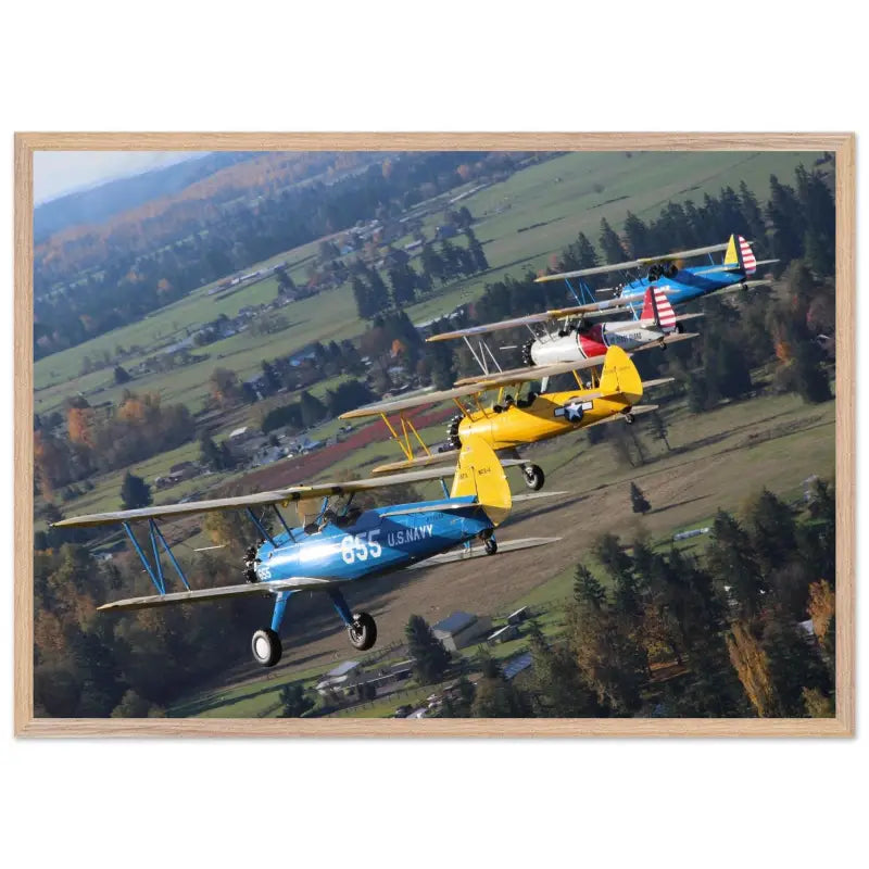 Autumn Patrol: Four Stearmans in Formation Turn - Print Material - Gifts for pilots - Aviation apparel