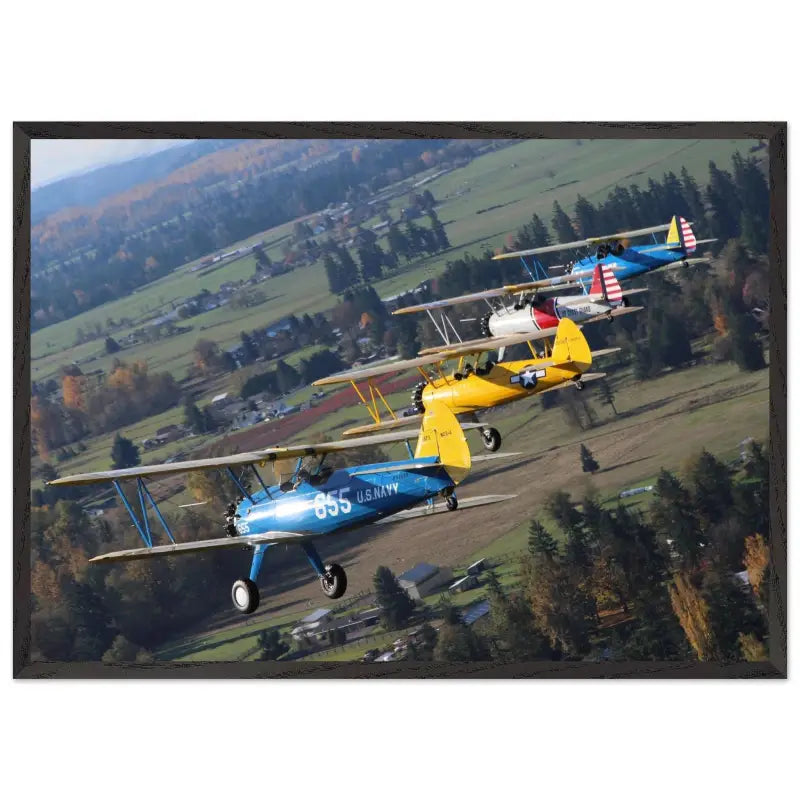 Autumn Patrol: Four Stearmans in Formation Turn - Print Material - Gifts for pilots - Aviation apparel
