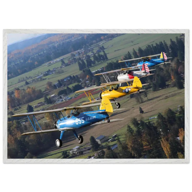 Autumn Patrol: Four Stearmans in Formation Turn - Print Material - Gifts for pilots - Aviation apparel