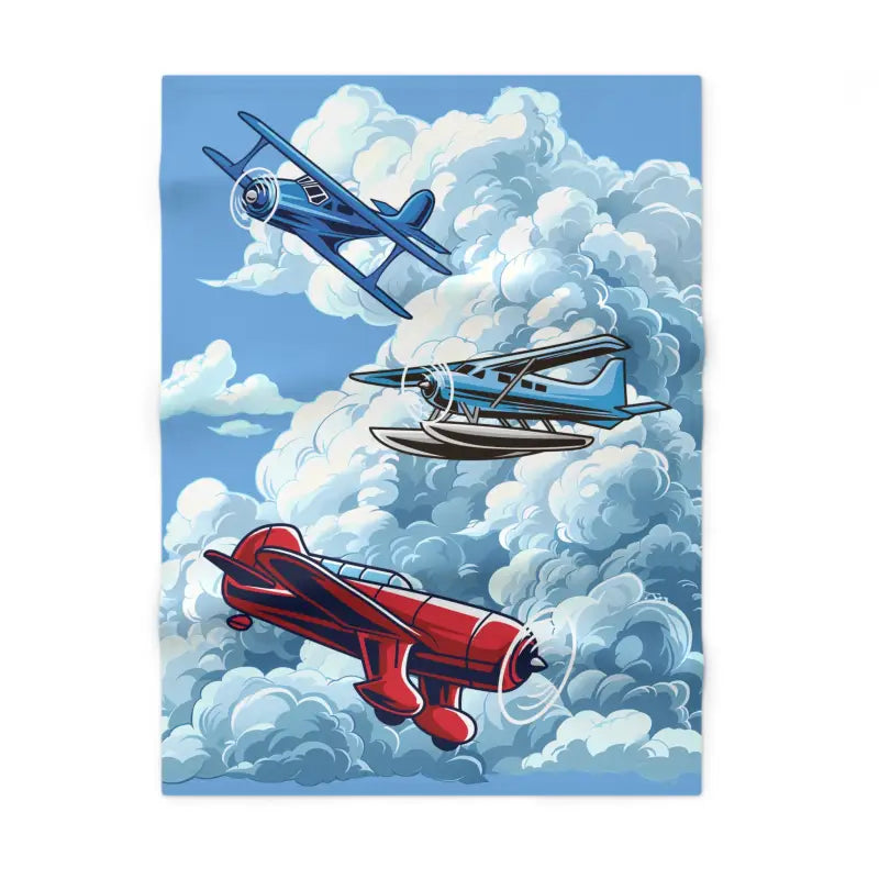 Aviation Dreams Baby Blanket – Blue and Red Planes in the Clouds - Home Decor - Pilot gifts - WWII warbird t-shirt